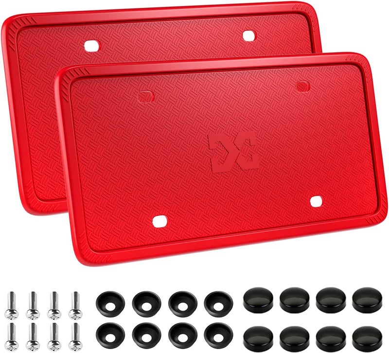 XCLPF Silicone License Plate Frame Covers 2 Pack- Front and Back Car Plate Bracket Holders. Rust-Proof, Rattle-Proof, Weather-Proof (Red) - Image 1